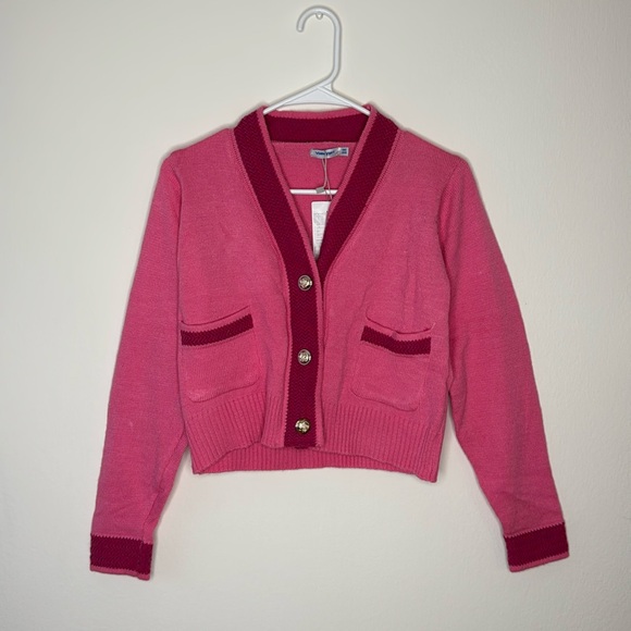 Sweaters - One size (med/ sml) Two toned pink cardigan. Chanel inspired design.